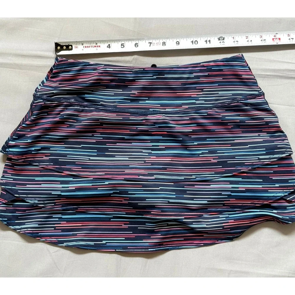 Athleta Womens Small Ruffle Skort‎ Multi-Color Linear Print Active Tennis Golf